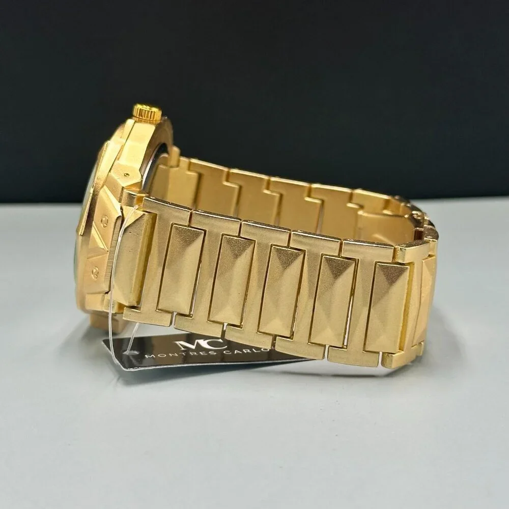 Montres Carlo Watch Men Gold Tone Round Dial 48MM New Battery 8.5 New With Tags